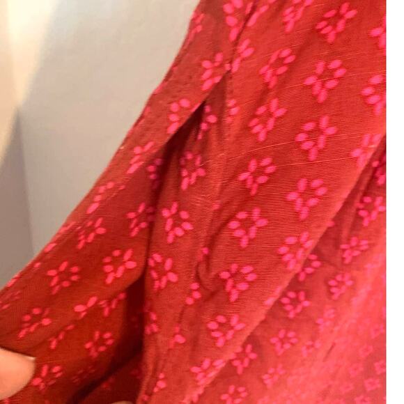 Knox Rose Jumpsuit XL Red Long Smocked Back Ditzy Print Prairie Boho Cottage - Picture 9 of 10